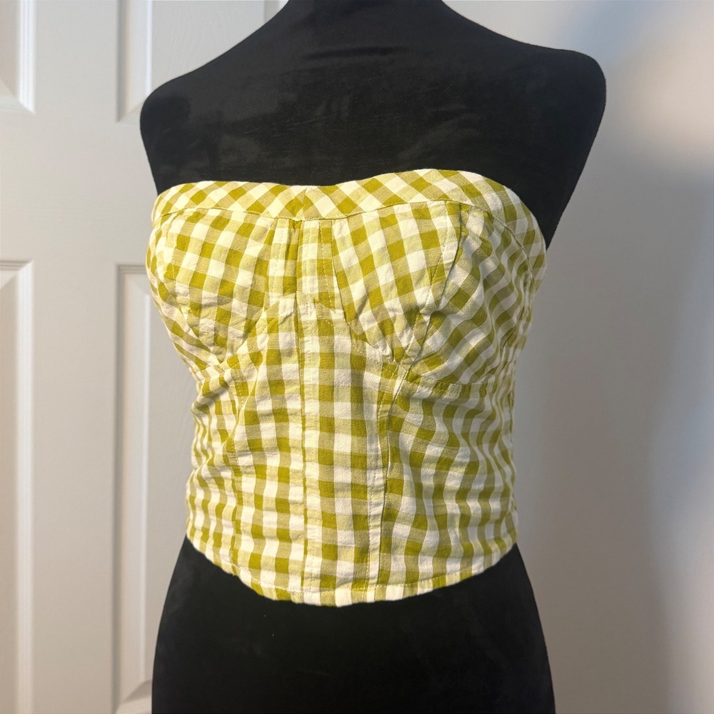 NWT Free People Leilani Gingham Tube Top Green Summer Strapless MSRP $58 SZ S